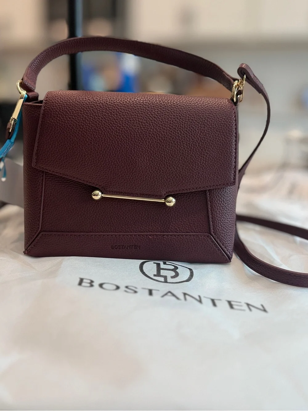 Bostanten Vegan Leather Structured Crossbody Purse Burgundy